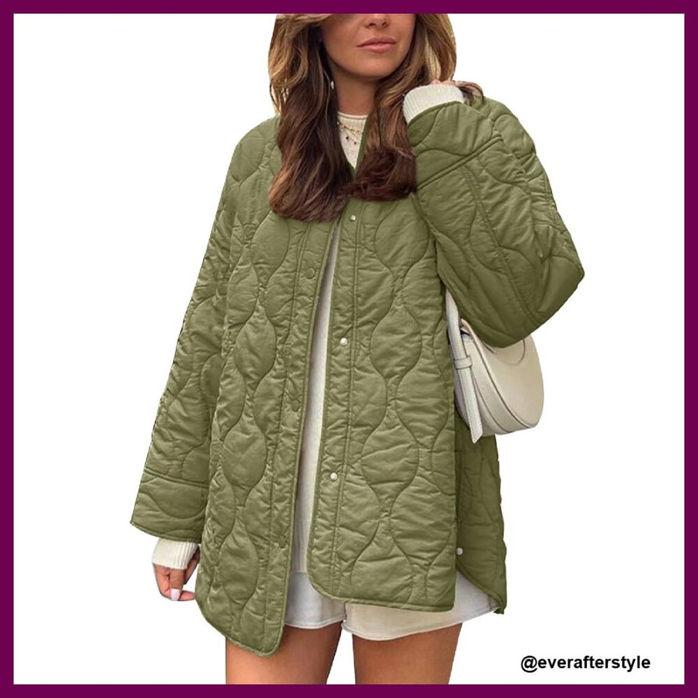 Oversized Quilted Lightweight Puffer Jacket Button Down Chic Minimal